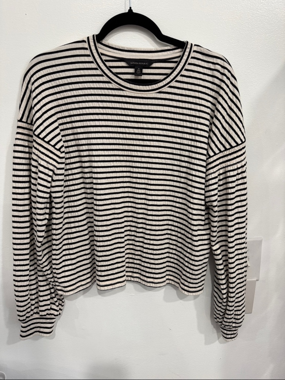 Banana Republic Cream and Black Striped Long-Sleeve Top